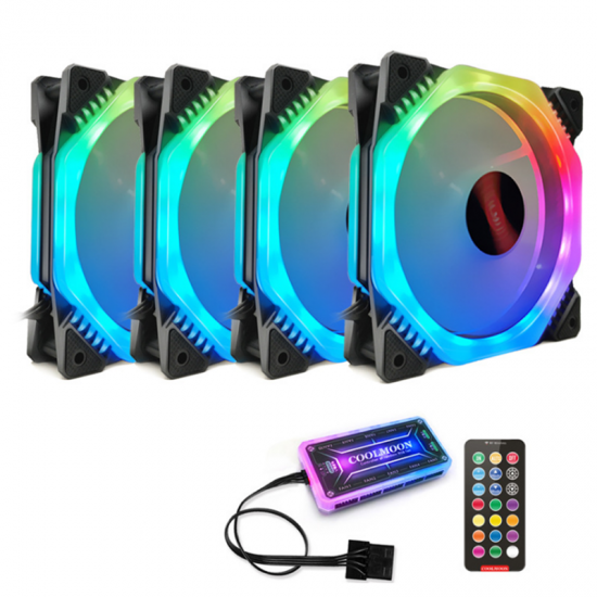 4PCS 12cm Multilayer Backlit RGB CPU Cooling Fan PC Heatsink with the RF Wireless Remote Control