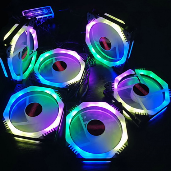 5PCS 120mm 12 Monochromatic Lights CPU Cooling Fan Multilayer Backlit RGB Cooling Fan with the Remote Control