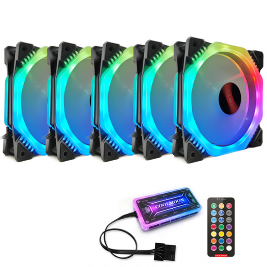 5PCS 120mm 12 Monochromatic Lights CPU Cooling Fan Multilayer Backlit RGB Cooling Fan with the Remote Control