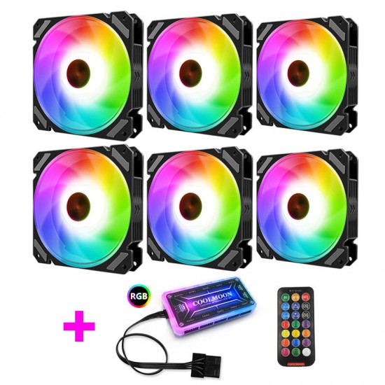 6PCS 120mm RGB PC Fans Control Music Rhythm Monochromatic Light Adjustable Cooling Fan With the Remote Control