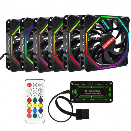 6PCS 12cm Adjustable RGB Cooling Fan with IR Controller for Desktop PC