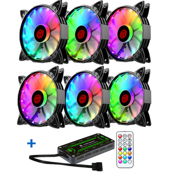 6PCS Adjustable RGB LED Light Computer Case PC Cooling Fan With The Remote Control 6PCS Adjustable RGB LED Light Computer Case PC Cooling Fan With The Remote Control