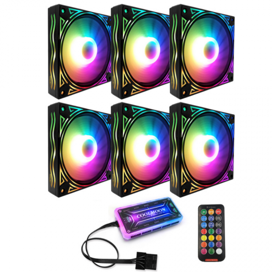 6PCS 12cm Multilayer Backlit RGB CPU Cooling Fan Computer PC Case with the RF Wireless Remote Control