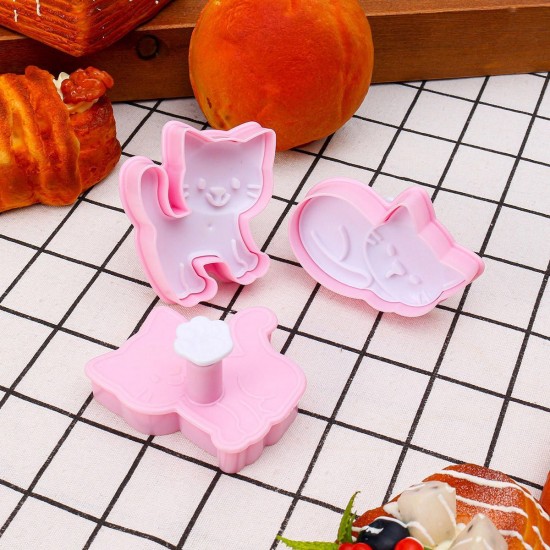 3Pcs/Set Cat Cookie Biscuit Plunger Cutter Fondant Cake Mold Baking Mould Kitchen Tools 3Pcs/Set Cat Cookie Biscuit Plunger Cutter Fondant Cake Mold Baking Mould Kitchen Tools
