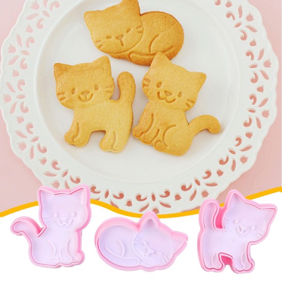 3Pcs/Set Cat Cookie Biscuit Plunger Cutter Fondant Cake Mold Baking Mould Kitchen Tools 3Pcs/Set Cat Cookie Biscuit Plunger Cutter Fondant Cake Mold Baking Mould Kitchen Tools