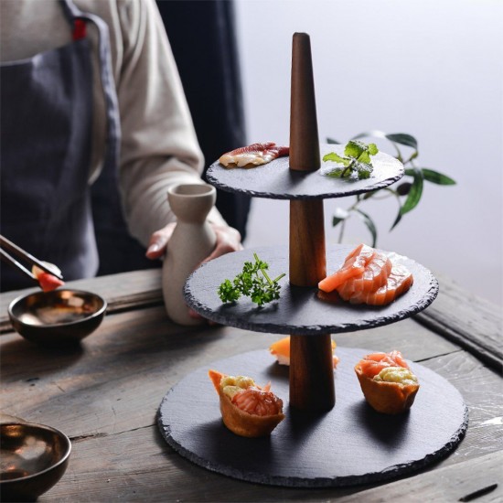 Sushi Sashimi Wooden Rock Tray Dessert Cake Dinner Cupcake Display Holder Stand
