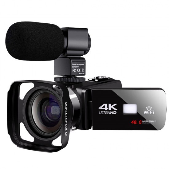 AF2 48M 4K Video Camera Camcorder for Vlogging Live Broadcast NightShot 3.0 inch Touch Screen Anti-shake Camcorder WIFI APP Control DV Video Recording with Microphone Lens Light
