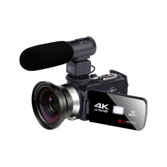 AF2 48M 4K Video Camera Camcorder for Vlogging Live Broadcast NightShot 3.0 inch Touch Screen Anti-shake Camcorder WIFI APP Control DV Video Recording with Microphone Lens Light