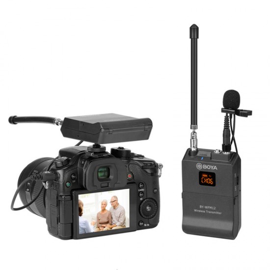 BY-WFM12 VHF Lavalier Lapel Microphone Receiver Transmitter for DSLR Camera Smartphone BY-WFM12 VHF Lavalier Lapel Microphone Receiver Transmitter for DSLR Camera Smartphone