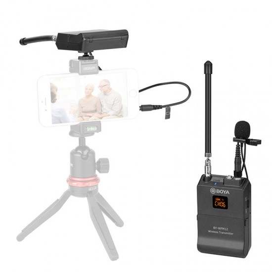 BY-WFM12 VHF Lavalier Lapel Microphone Receiver Transmitter for DSLR Camera Smartphone BY-WFM12 VHF Lavalier Lapel Microphone Receiver Transmitter for DSLR Camera Smartphone