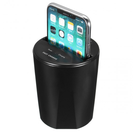 10W Fast Wireless Charger Car Cup Holder USB Output for iPhone X 8 S8