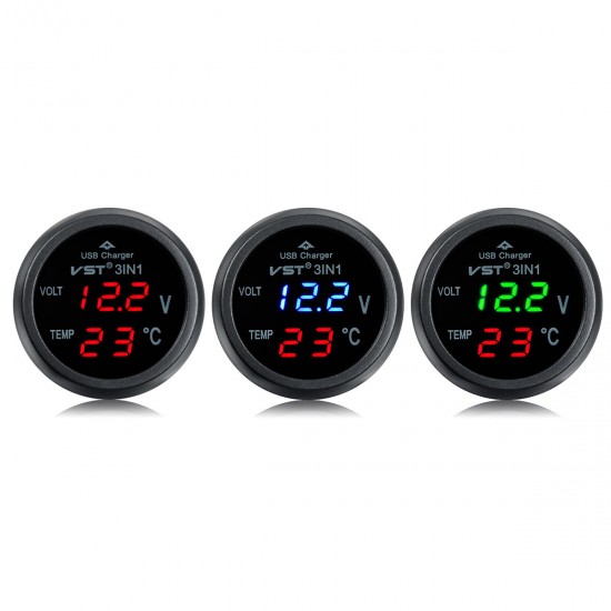 1Pcs 3 In 1 Car Digital LED Thermometer USB Charger Lighter Voltmeter 1Pcs 3 In 1 Car Digital LED Thermometer USB Charger Lighter Voltmeter