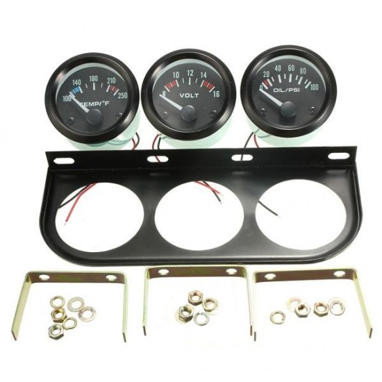 2 Inch 52mm Oil Pressure Volt Water Temp 3 Electronic Gauge Kits 8-16V LED Auto Car