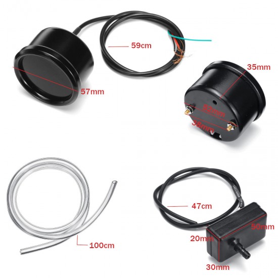 2 Inch 52mm Boost Pressure Gauge Digital LED Display Black Face Car Meter With Sensor
