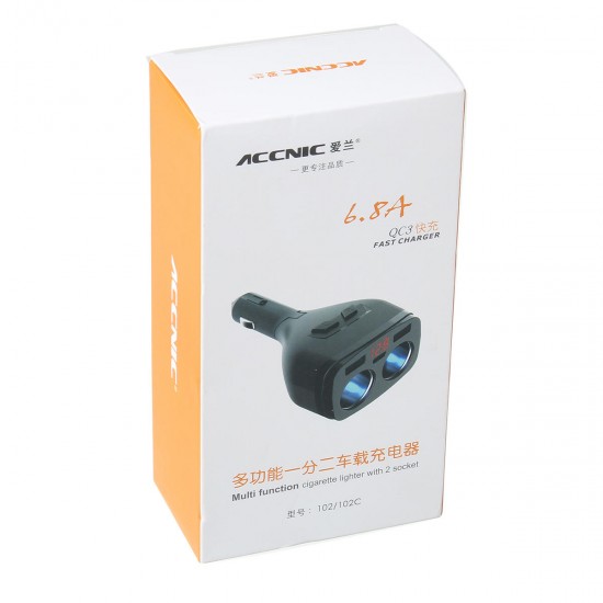 5V 1A/2.4A Dual USB Car Charger C igarette L ighter Splitter Socket Adapter 120W LED Voltage Monitor Auto Car USB Plug Converter