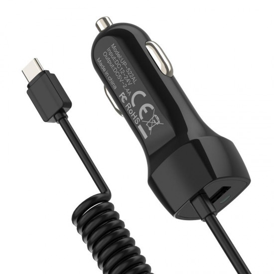 Android Micro Interface 2.4A USB Fast Charge Car Charger with 1.5 Meters Spring Line