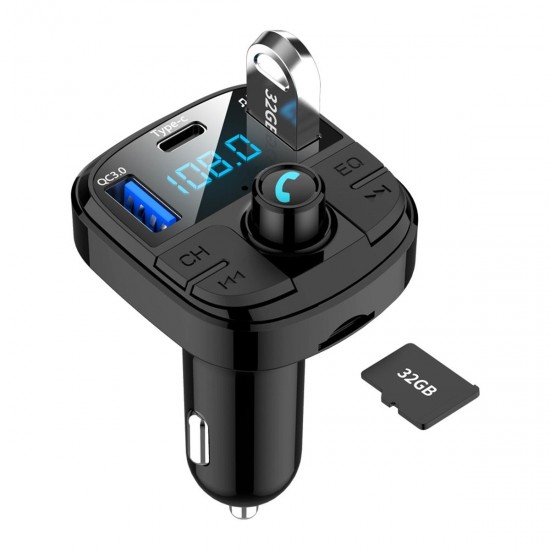 BT29 Bluetooth 5.0 Car Kit Wireless FM Transmitter Dual USB Fast Charger Audio Mp3 Player With TF Slot Type-C Port