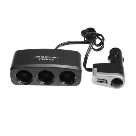 EF31 Car Cigarette Lighter 3 Socket Splitter with USB Interfaced Charger Adapter for iphone ipad