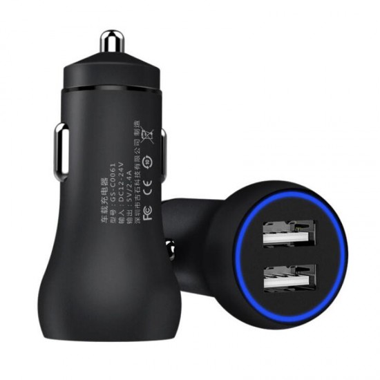 GS-C0061 5V 2.4A Metal Dual USB Mobile Phone Tablet Car Charger With LED Light