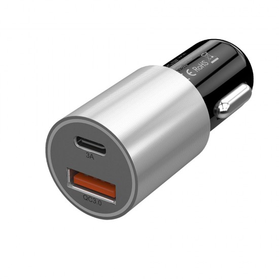 2 Port USB Car Charger Quick 3.0 QC 2.0 Compatible and Type C 3A Fast Charging