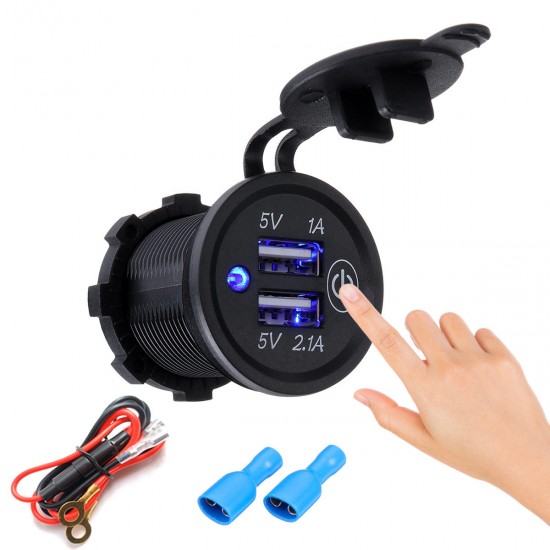 P1-S Touch Switch 2.1A+1A Dual USB Car Motorized Motor Home Modified Charger Mobile Phone 12-24V with Plug or with Power Cable P1-S Touch Switch 2.1A+1A Dual USB Car Motorized Motor Home Modified Charger Mobile Phone 12-24V with Plug or with Power Cable