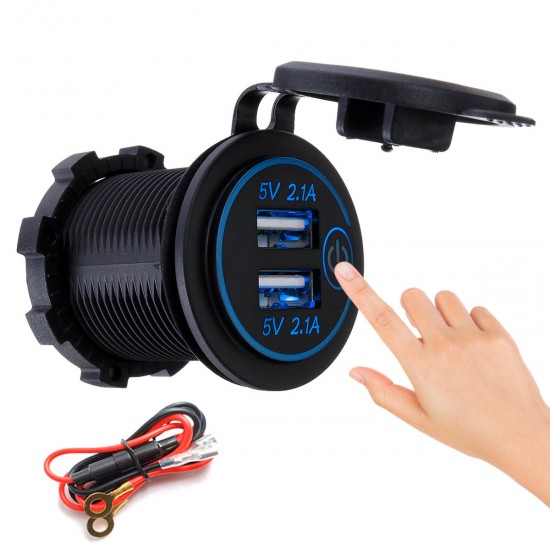 P15-S Touch Switch with Power Cord 2.1A+2.1A Dual USB Car Motorized Modified Charger Mobile Phone 12-24V