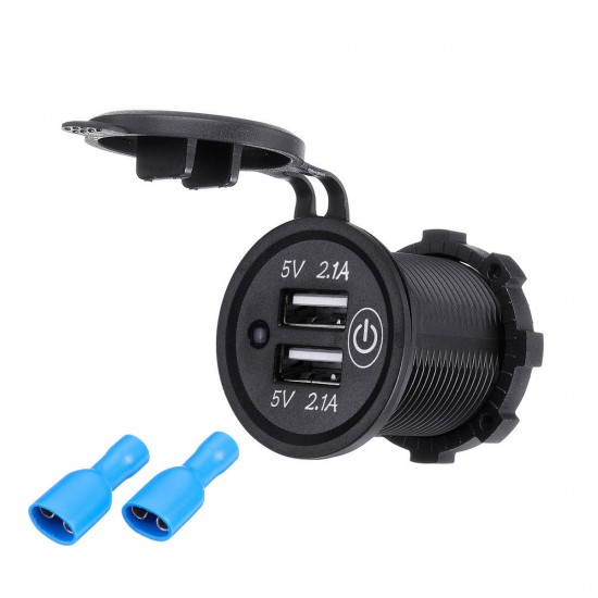 P2-S Touch Switch 2.1A+2.1A Dual USB Car Motorized Modified Charger Mobile Phone 12-24V