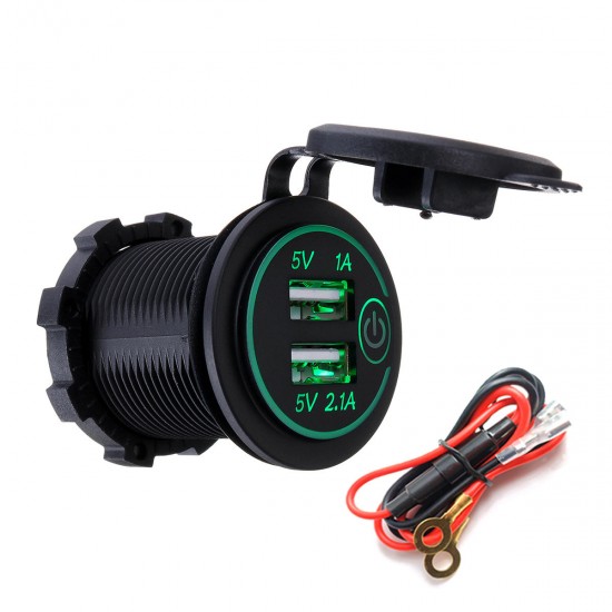 P8-S Touch Switch with Power Cord 2.1A+1A Dual USB Car Motorized Modified Charger Phone 12-24V