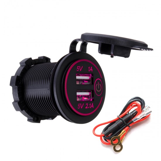 P8-S Touch Switch with Power Cord 2.1A+1A Dual USB Car Motorized Modified Charger Phone 12-24V