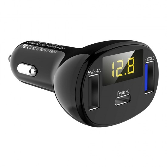 C02 Black Car Charger Digital Display QC3.0 Fast Charge Type-c C02 Black Car Charger Digital Display QC3.0 Fast Charge Type-c