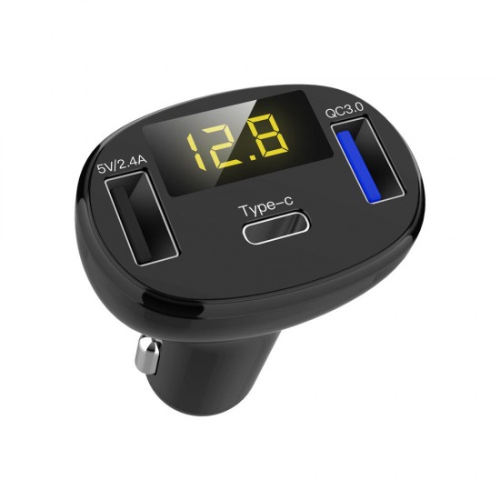 C02 Black Car Charger Digital Display QC3.0 Fast Charge Type-c C02 Black Car Charger Digital Display QC3.0 Fast Charge Type-c