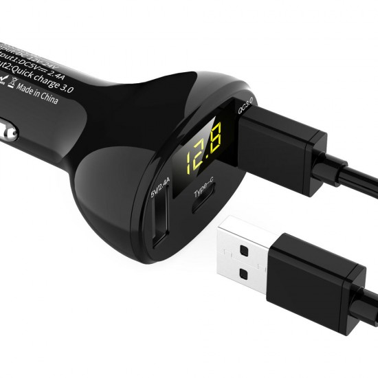 C02 Black Car Charger Digital Display QC3.0 Fast Charge Type-c C02 Black Car Charger Digital Display QC3.0 Fast Charge Type-c