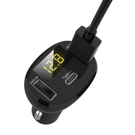C02 Black Car Charger Digital Display QC3.0 Fast Charge Type-c C02 Black Car Charger Digital Display QC3.0 Fast Charge Type-c