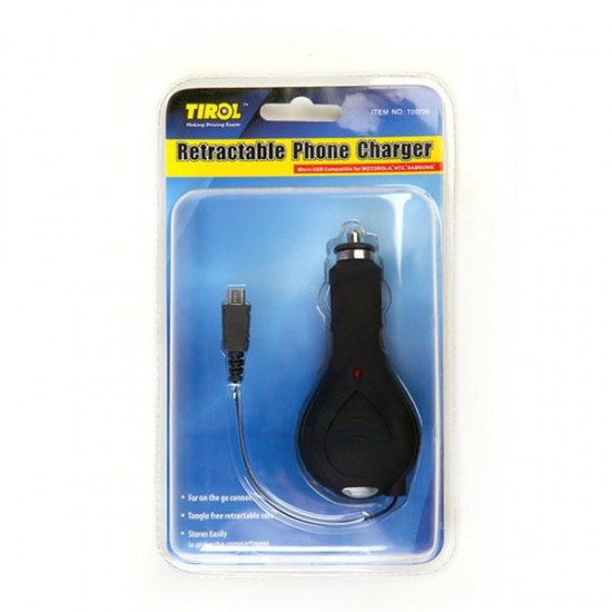 T20726 Car Charger with 1m Wire Cigarette Lighter Socket Charging for Mirco USB Phone Samsung