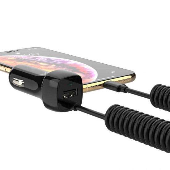 TYPE-C Interface 2.4A USB Fast Charge Car Charger with 1.5 Meters Spring Line TYPE-C Interface 2.4A USB Fast Charge Car Charger with 1.5 Meters Spring Line