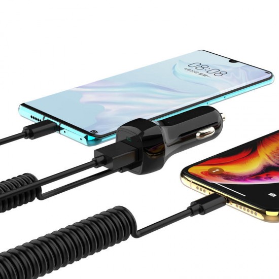 TYPE-C Interface 2.4A USB Fast Charge Car Charger with 1.5 Meters Spring Line TYPE-C Interface 2.4A USB Fast Charge Car Charger with 1.5 Meters Spring Line