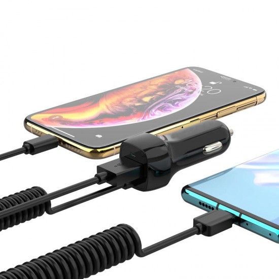 TYPE-C Interface 2.4A USB Fast Charge Car Charger with 1.5 Meters Spring Line TYPE-C Interface 2.4A USB Fast Charge Car Charger with 1.5 Meters Spring Line