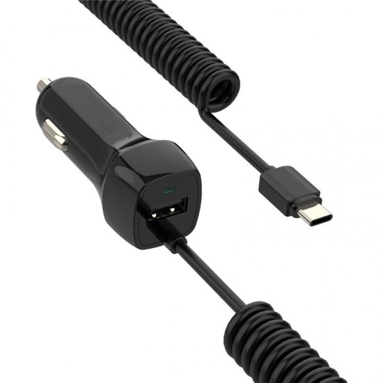 TYPE-C Interface 2.4A USB Fast Charge Car Charger with 1.5 Meters Spring Line