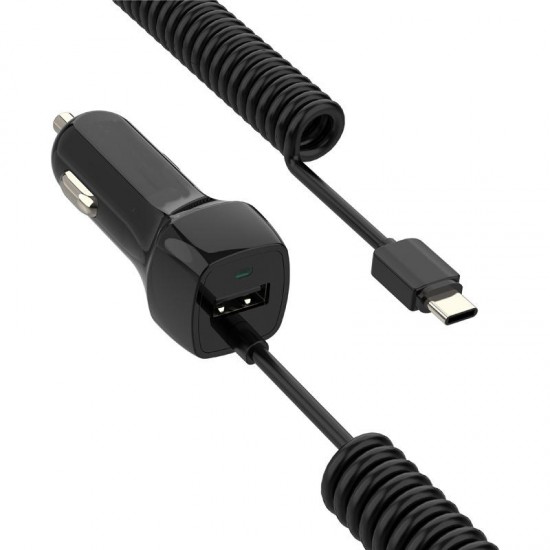 TYPE-C Interface 2.4A USB Fast Charge Car Charger with 1.5 Meters Spring Line TYPE-C Interface 2.4A USB Fast Charge Car Charger with 1.5 Meters Spring Line