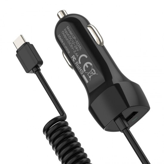 TYPE-C Interface 2.4A USB Fast Charge Car Charger with 1.5 Meters Spring Line TYPE-C Interface 2.4A USB Fast Charge Car Charger with 1.5 Meters Spring Line