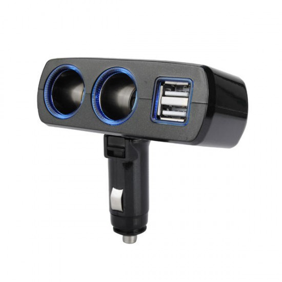 2 Way Car Cigarette Lighter Socket with Dual USB Interface Charger Foldable