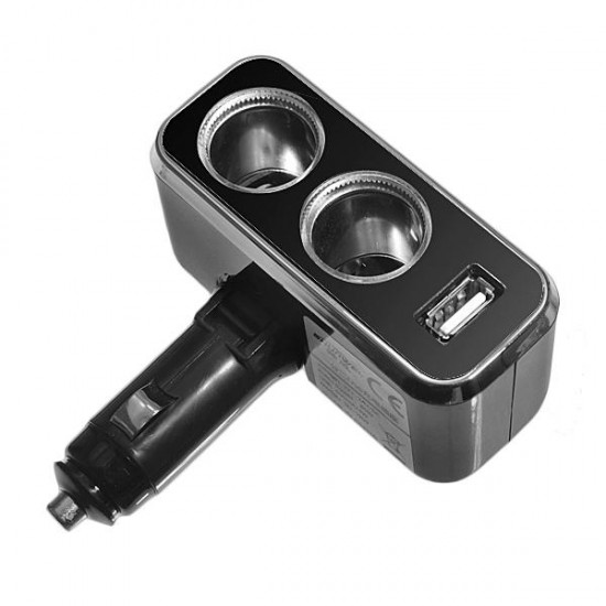 2 Way Car Cigarette Lighter Socket with USB 90 Degree Rotate