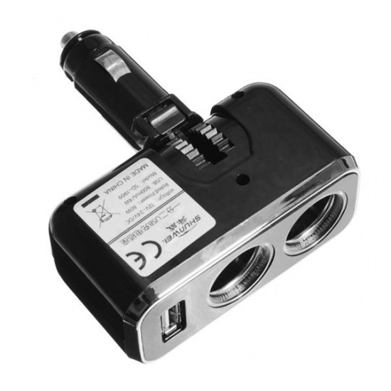 2 Way Car Cigarette Lighter Socket with USB 90 Degree Rotate