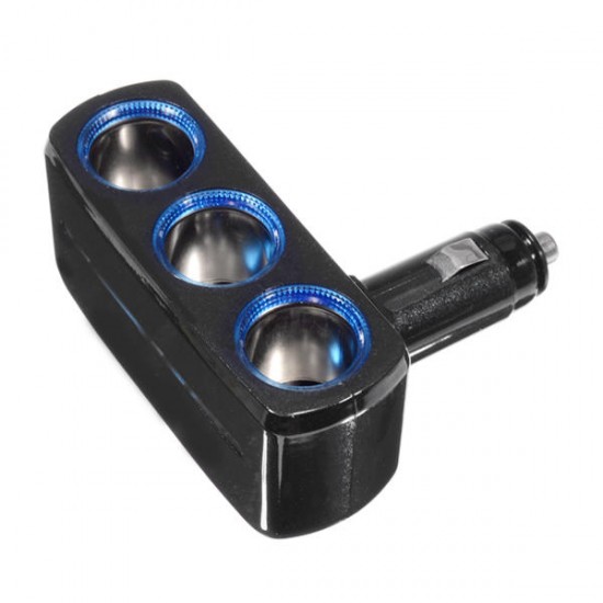 3 Way Car Cigarette Lighter Socket Power Splitter Adapter 90 Degree Foldable with LED 3 Way Car Cigarette Lighter Socket Power Splitter Adapter 90 Degree Foldable with LED