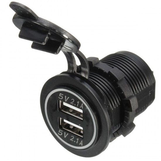 Car Vehicle Dual USB Power Charger Sockets Waterproof 5V 2.1A 2.1A