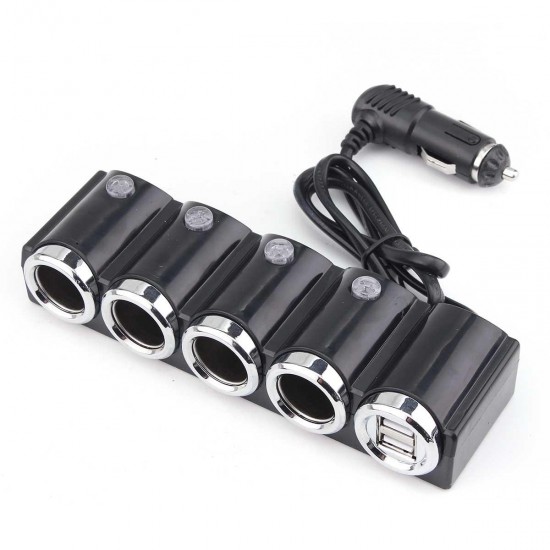 DC 12V/24V 4 Way USB Car Cigarette Lighter Socket Splitter Charger Power Adapter