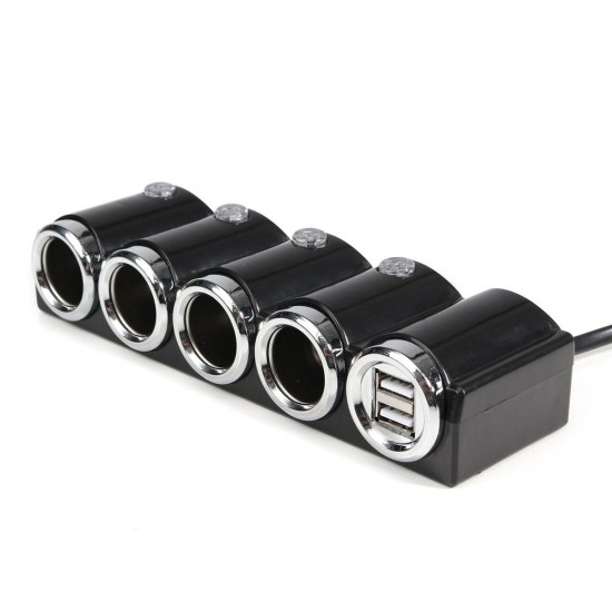 Dual USB 4Way Splitter Car Cigarette Lighter Socket Power Charger Adapter 12/24V