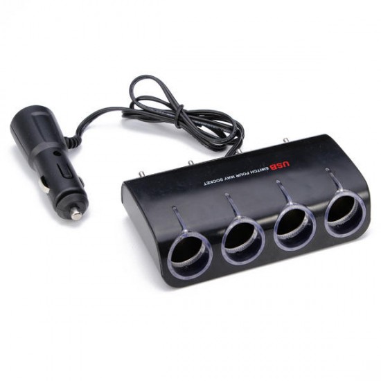 WF-075 4 Way Car Cigarette Lighter Socket Splitter Charger 120W