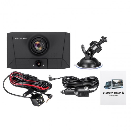 1080P 3 Lens Auto Loop Recording Parking Monitoring Rear View Mirror Car DVR Camera