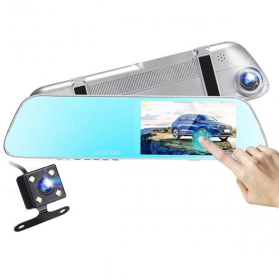 1080P HD 5.5Inch Touch Screen Dual Lens Dash Cam Camera Recorder Rearview Mirror